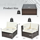 6 Pieces Patio Rattan Furniture Set with Cushions and Glass Coffee Table