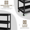 3-Tier Utility Cart Metal Mental Storage Service Trolley-Black