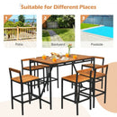7Pcs Acacia Wood Patio Rattan Bar Set with Umbrella Hole