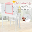 Kids Vanity Princess Makeup Dressing Table Chair Set with Tri-folding Mirror-White