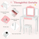 Kids Vanity Princess Makeup Dressing Table Chair Set with Tri-folding Mirror-White