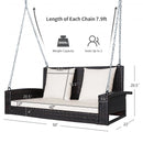 2-Person Patio Rattan Porch Swing with Cushions-White