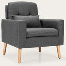 Accent Chair Cushioned Linen Armchair with Waist Pillow Sofa Chair-Gray