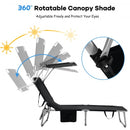 Adjustable Outdoor Beach Patio Pool Recliner with Sun Shade-Black