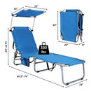 Adjustable Outdoor Beach Patio Pool Recliner with Sun Shade-Navy