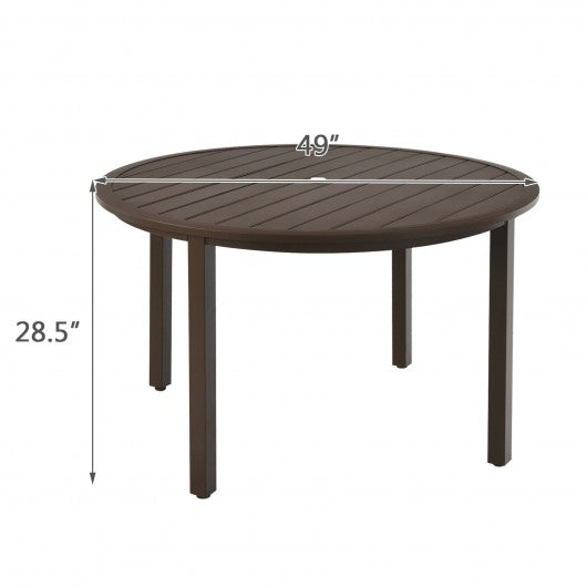 49 Inch Round Patio Dining Table Metal Slatted Table with Umbrella Hol