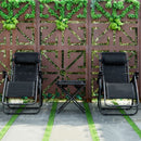 3 Pieces Folding Portable Zero Gravity Reclining Lounge Chairs Table Set-Black