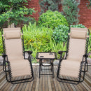 3 Pieces Folding Portable Zero Gravity Reclining Lounge Chairs Table Set-Beige