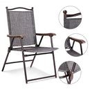 Set of 2 Patio Folding Sling Back Camping Deck Chairs-Gray