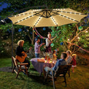 10 Ft Solar LED Offset Umbrella with 40 Lights and Cross Base for Patio-Beige