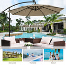 10 Ft Solar LED Offset Umbrella with 40 Lights and Cross Base for Patio-Tan