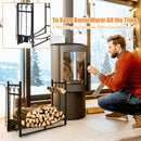 36 Inch Fireplace Log Holder with Kindling Holders and Shovel