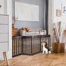 24" Folding Wooden Freestanding Pet Gate Dog Gate with 360° Hinge -Espresso