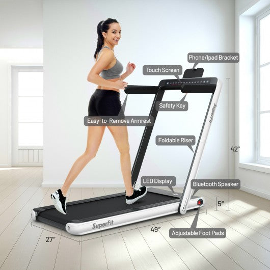 2-in-1 Electric Motorized Health and Fitness Folding Treadmill with Du