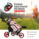 3 Wheels Folding Golf Push Cart with Seat Scoreboard and Adjustable Handle-Red